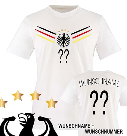 Comedy Shirts Kinder Fußball T-Shirt bedruckbar - Wunschname & Nummer - WM/EM/Deutschland - Rundhals Tshirt für Mädchen & Jun