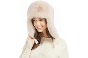 FUR STORY Winter Trapper Hat for Women Warm Faux Fur and Leather Windproof Full Hood Earflap Beanies