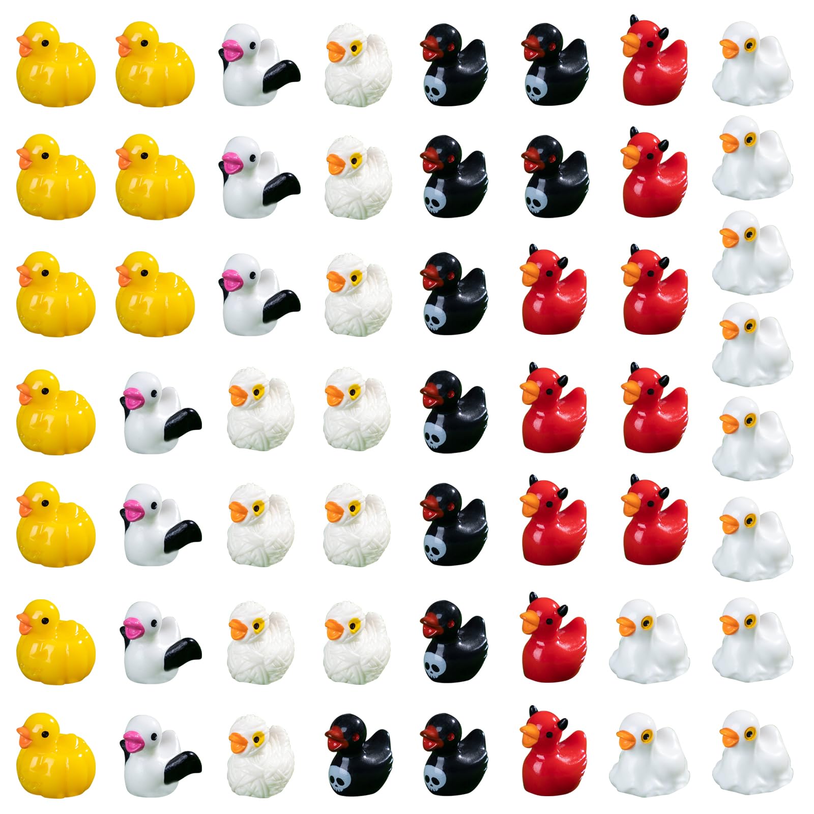 EDLMKM 60 PCS Halloween Mini Resin Ducks, Miniature Figures Tiny Ducks, 6 Styles Halloween Tiny Miniature Ghost Pumpkin Bat Mummy Skull Devil Duck