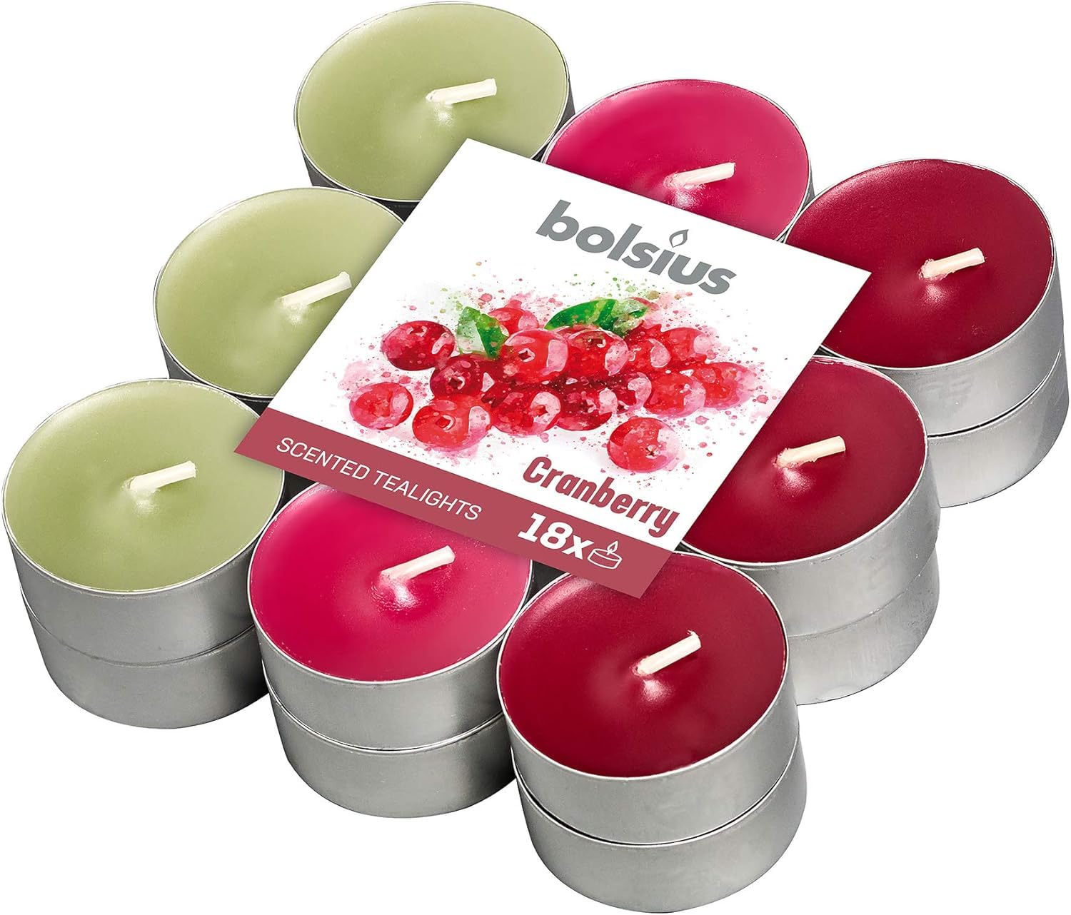 Bolsius Tealights Cranberry Scented Multi Coloured 4hr pack 18, Wax, One size
