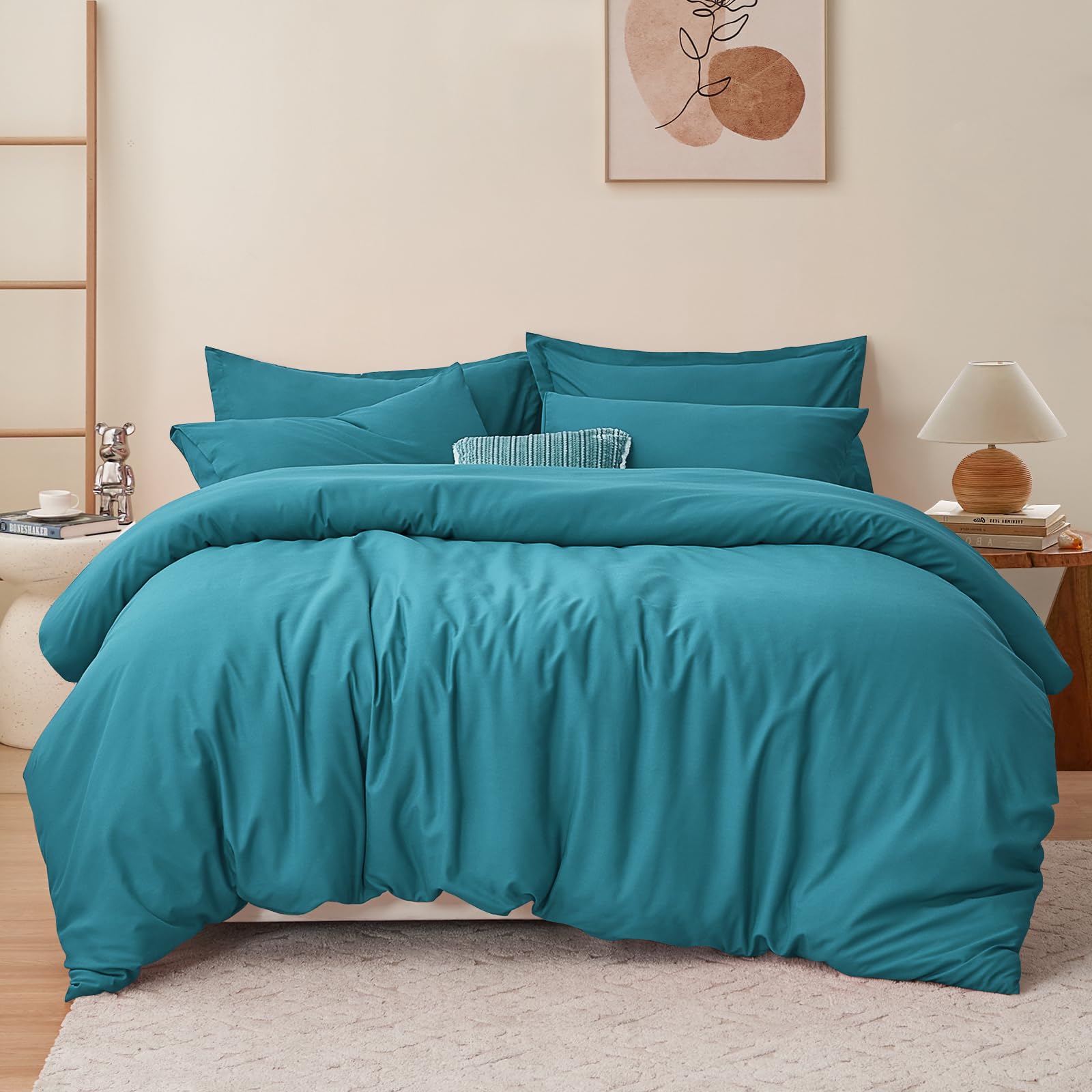 RUIKASI Teal Super King Duvet Cover Sets Bedding Set - Teal Duvet Set Superking Bed Set with Zip, Soft Brushed Microfibre Super King Size Quilt Cover with 2 Pillowcases