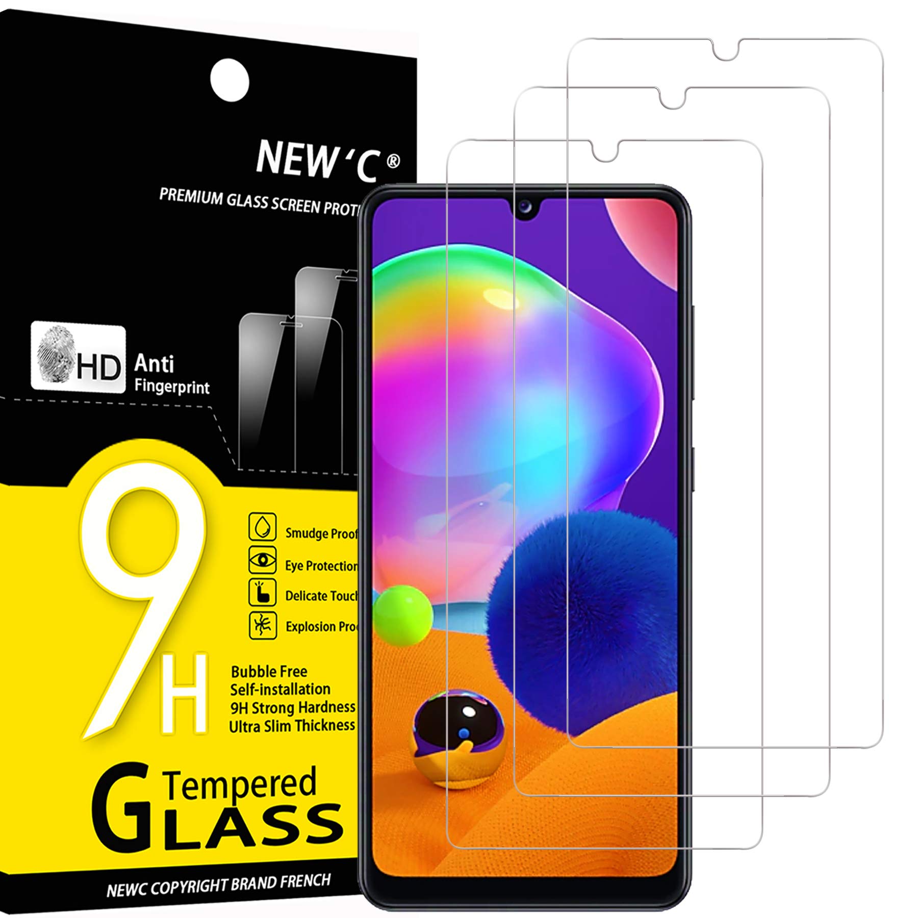 NEW'C 3 Pack Designed for Samsung Galaxy A31 Screen Protector Tempered Glass, Case Friendly Bubble Free Ultra Resistant