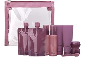Bliss Travel Bottles Set - 10 Piece TSA Approved Leak-Free Refillable Travel Size Toiletries Containers for Skincare, Lotion, Shampoo, and Conditioner, Size One Size, Mauve