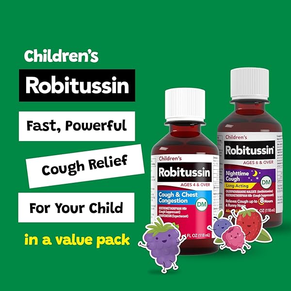 CHILDREN’S ROBITUSSIN DM DAY AND NIGHT COUGH RELIEF VALUE PACK, COUGH MEDICINE, GRAPE/FRUIT PUNCH FLAVOR – 4 FL OZ X 2
