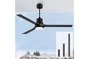Biukis Black 60-inch Modern Ceiling Fans with Lights,Remote Control Reversible DC Motor for Indoor and Outdoor,Patio Bedroom Living Room