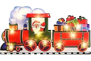 Alladinbox 17 Inch Window Silhouette Lighted Christmas Decorations Santa Clause and Gifts on Train Design - Wall Hanging/Table Mantel Light Up Holiday Ornament Indoor/Outdoor (2AA not Included)