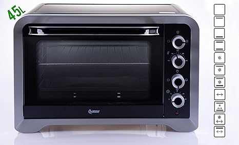 Minibackofen mit Umluft BeLeaf - 45 Liter Pizzaofen mit Gill Drehspieß und Innenbeleuchtung (Timer)