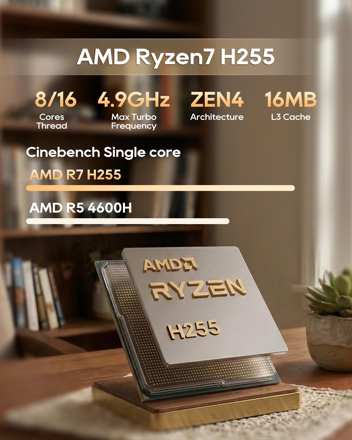 AOOSTAR MACO Mini PC Ryzen 7 H 255(bis zu 4,9GHz), 24GB DDR5 RAM 1TB M.2 SSD, Mini Desktop Computer W11 Pro Radeon 780M/OCuLink/2xUSB4/2x2,5G LAN/4K Quad-Display/Fingerabdruck für Gaming/Schule/Büro 2