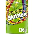 Skittles Vegan Chewy Crazy Sour Sweets Fruit Flavoured Pouch Bag 136g (Pack of 2)