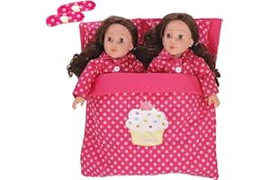 Beverly Hills Doll Collection Doll Accessories Reversible Twin Sleeping Bag with Attached Pillows - Double Bedding Set for Twin Dolls Sleepover and Slumber Party - Compatible with 18" Girl Dolls