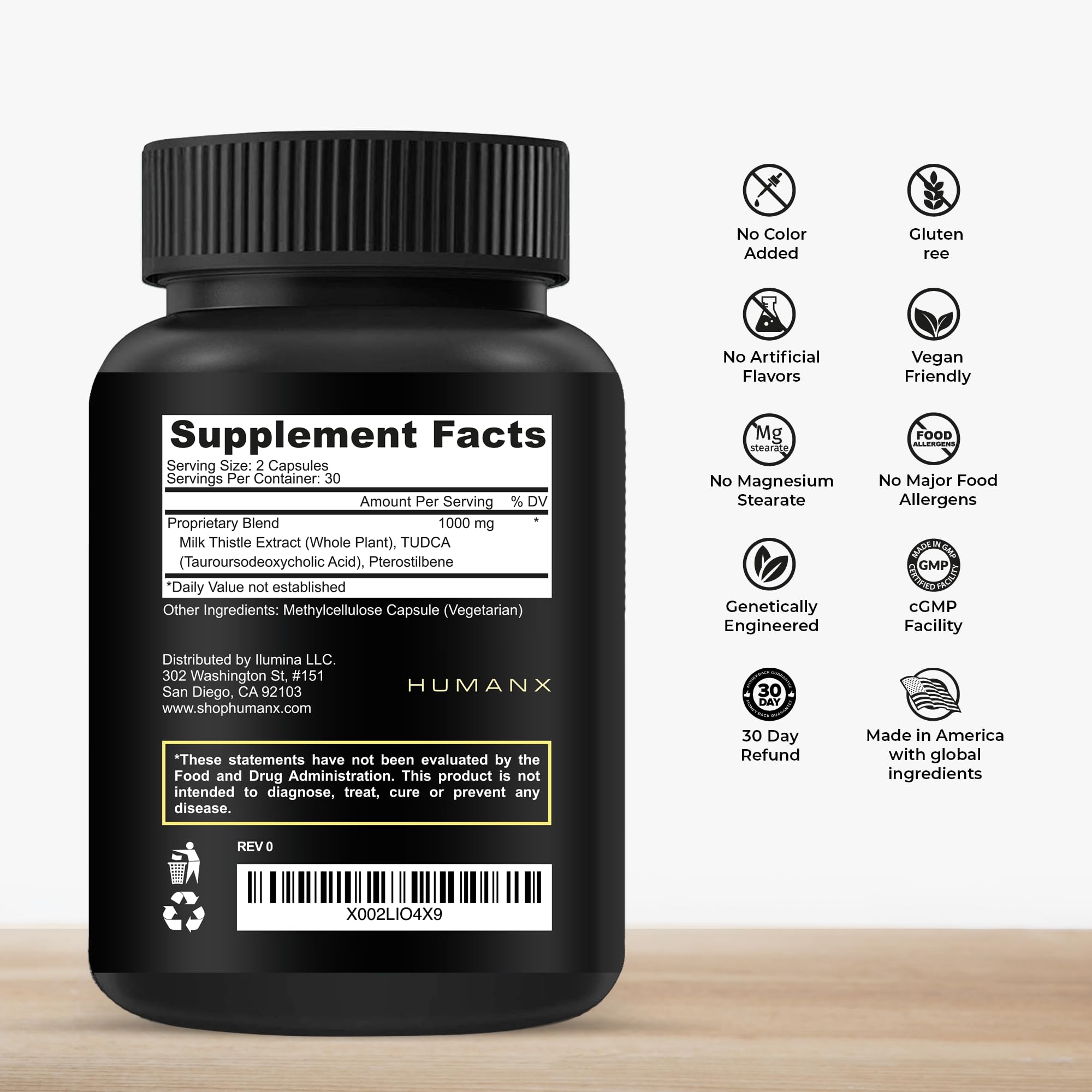 HUMANX TUDCA+ 1000mg Bile Salts Liver Support Supplement, Liver and Gallbladder Cleanse Supplement - Vegan, Non GMO - USA Made Easy to Swallow Capsules - Tauroursodeoxycholic Acid Supplements