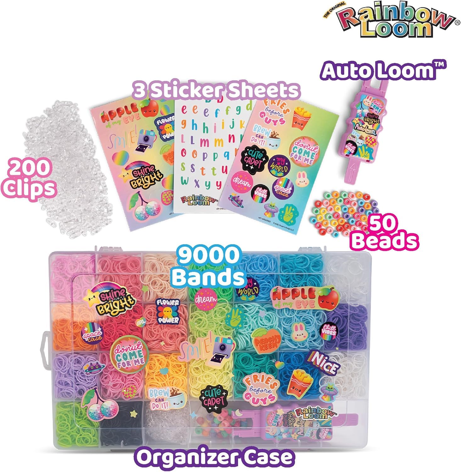 Rainbow Loom: 9,000 Bands AutoLoom Creation Case with 50 Beads & 3 Sticker Sheets – DIY Bracelet & Jewelry Making Kit for Kids 7+