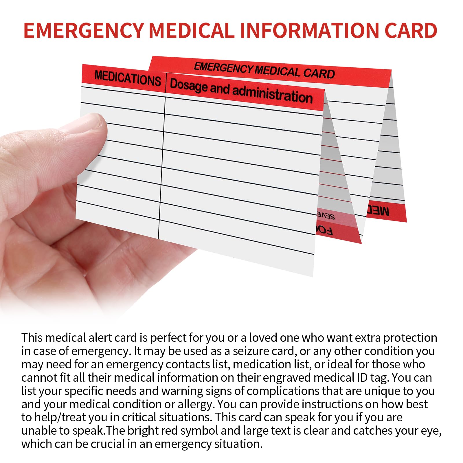 4 Pack Emergency Medical Information Id Card Red Medical Condition and Emergency Contact Id Wallet Card Medical Alert Wallet Card Pocket Size Medication List and Medical Cards for Caretakers (Red)