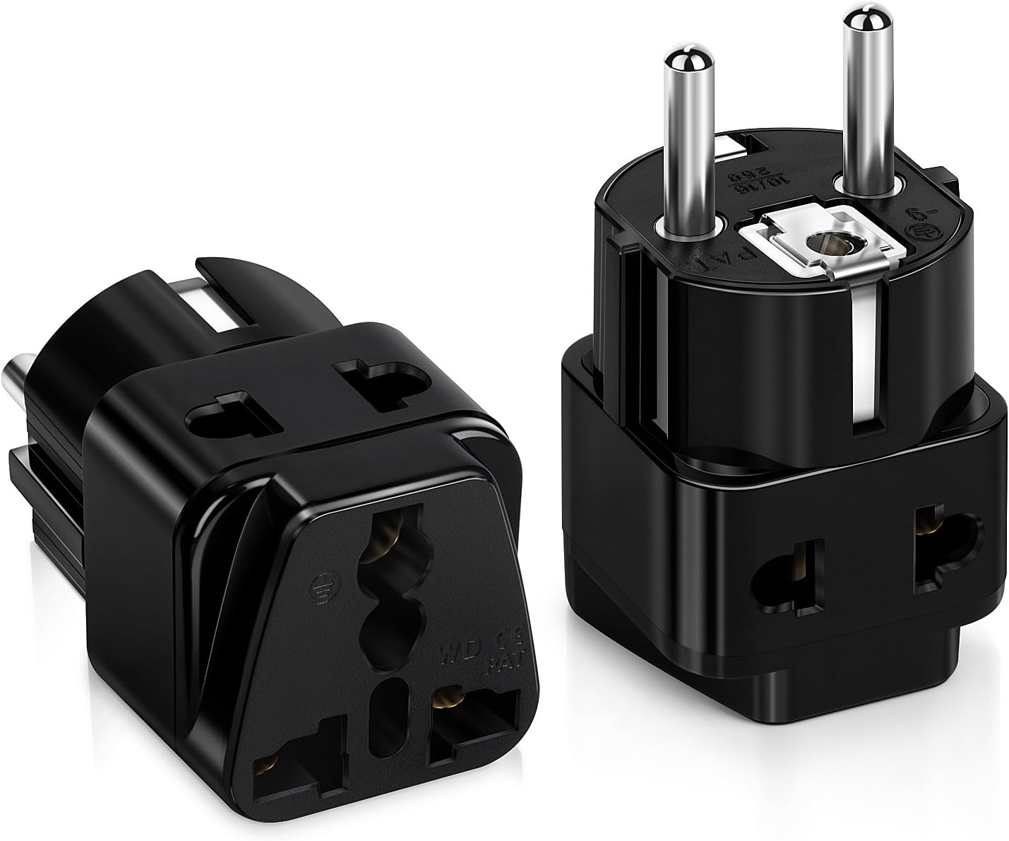 Universal European Schuko Plug, Travel Adapter, iSeekerkit 2Pack 250V/10A Dual Outlet Wall Power Charger Converter Adapter Type E/F USA Plug Kit to Germany,France,Schuko,Russia, Denmark,Iceland-Black