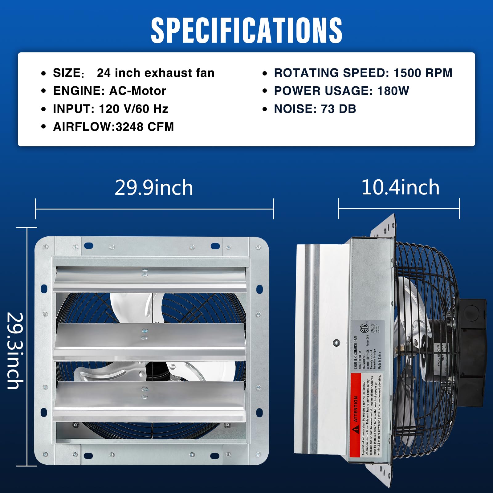 Condition photo showing New/Like New for gcj 24 inch shutter exhaust fan wall mounted, high-speed 1450 rpm, attic fan, suitable for ventilati