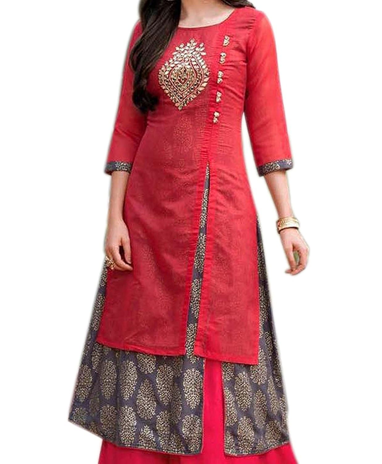 regon women's double layer cotton red kurti for women