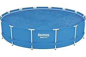 Bestway Flowclear 14 Foot to 15 Foot Round Solar Heat Pool Cover for Above Ground Swimming Pools with Storage Bag, Blue (Cover Only)