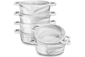MALACASA Ramekins 8 oz Set of 6, Porcelain Creme Brulee Souffle Dish Oven Safe, Ceramic Mini Baking Dishes Custard Cups Quiche Pan with Handles for Pudding Sauce Cooking Baking, Series BAKE-GREY
