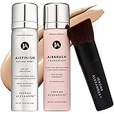 MagicMinerals AirBrush Foundation Set by Jerome Alexander – 3pc Set Includes AirFinish, Foundation and Kabuki Brush - Spray Makeup with Anti-aging Ingredients for Smooth Radiant Skin (Bright light)