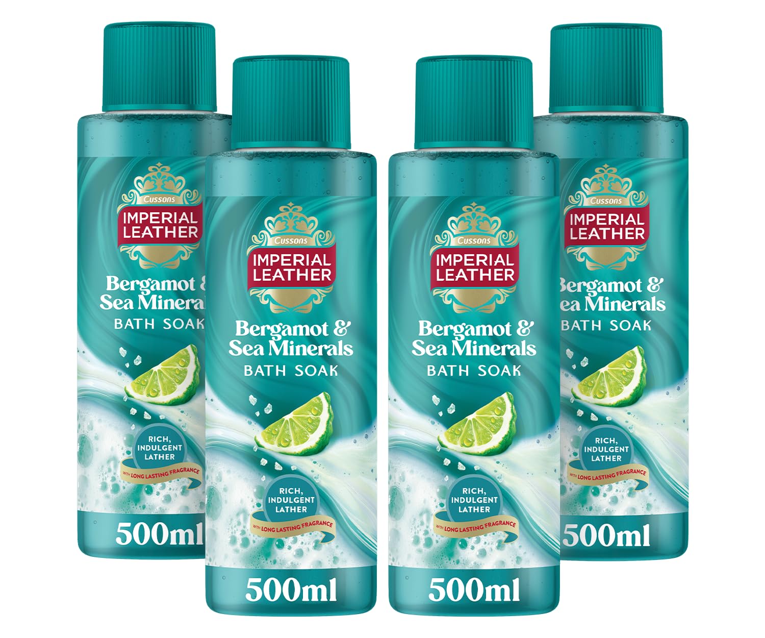 Imperial Leather Muscle Recovery Bath Soak, Bergamot & Sea Salt, Refreshing & Restoring Bubble Bath, Gentle Skin Care, Bulk Buy, Pack of 4 x 500ml