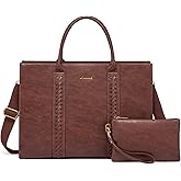 LOVEVOOK Laptop Tote Bag for Women, Vintage Leather Work Bags 15.6 inch Laptop Bag, Waterproof Professional Computer Bag Business Office Briefcase Large Shoulder Bag Handbag