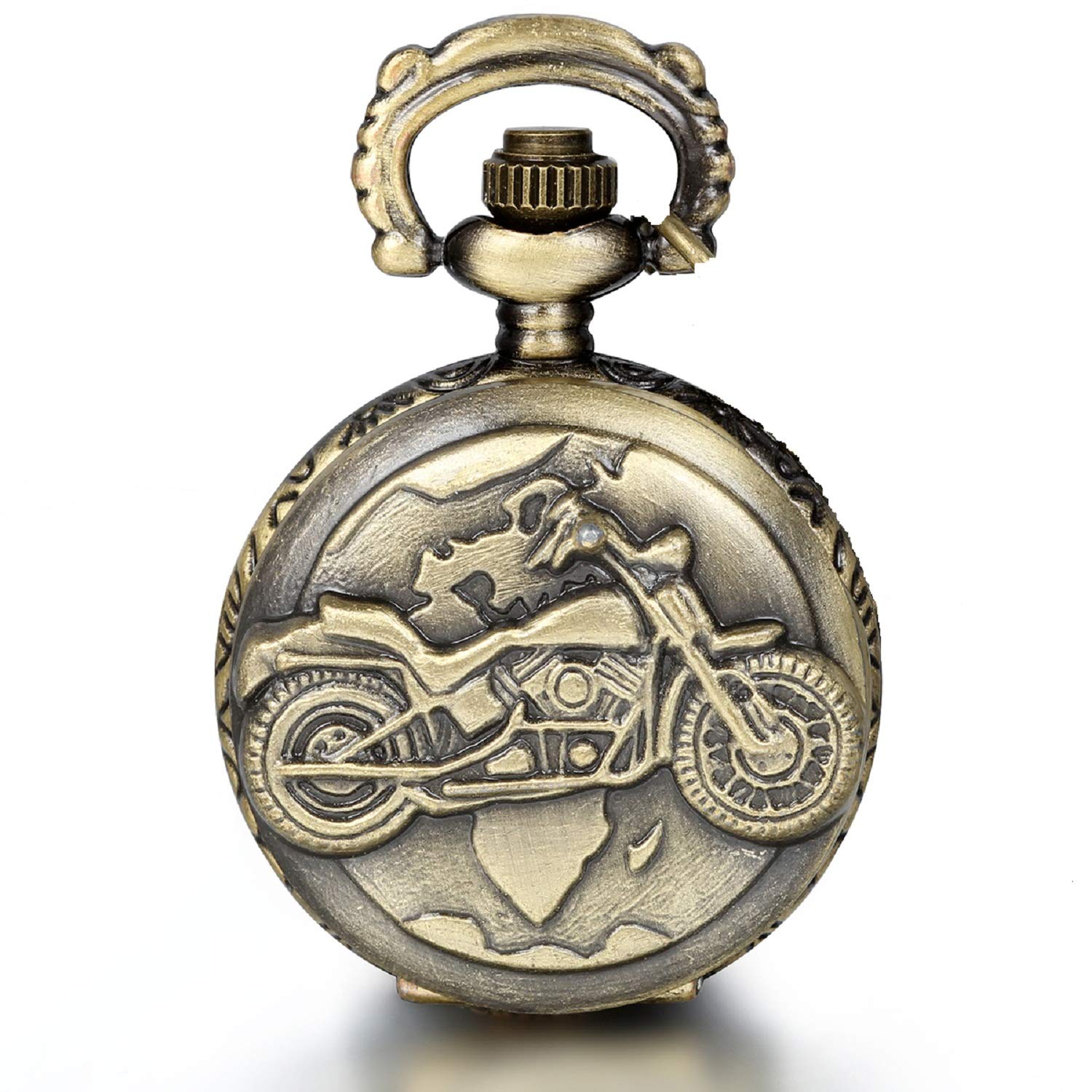 JewelryWe Vintage Bronze Motorcycle Motorbike Moto Pocket Watch Antique Necklace Pendant 31.5 Inch Chain Mens Boys