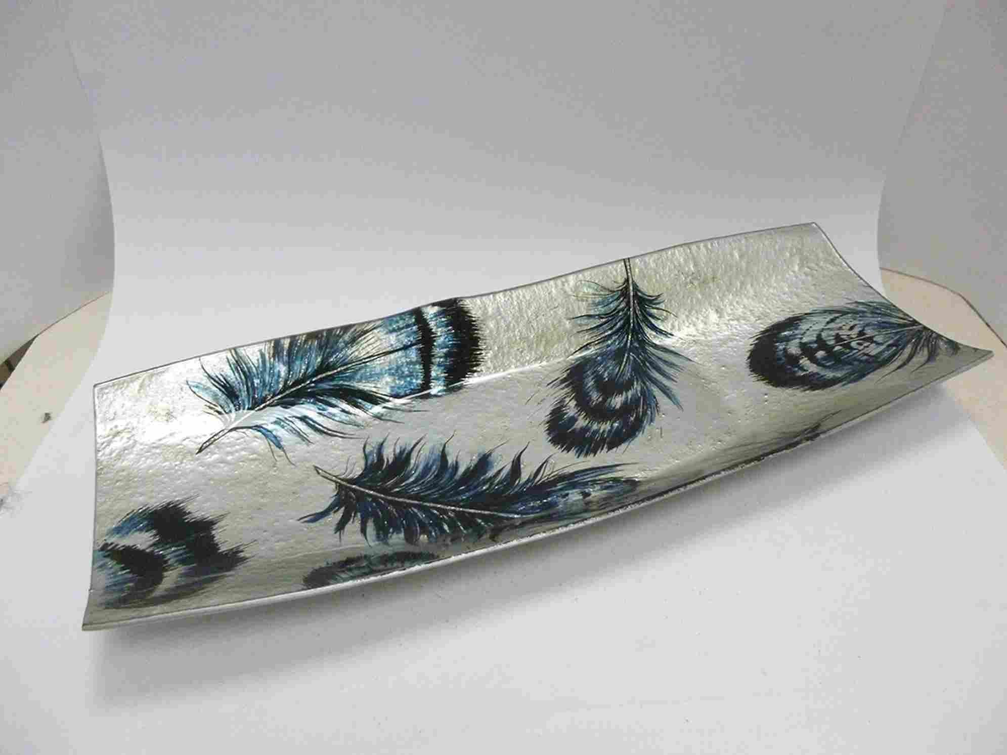 Gilde GLAS SCHALE Ship Spring 2 Piece Silver/Blue/Black with Glitter L 21.5 x W 54 x H 4 cm