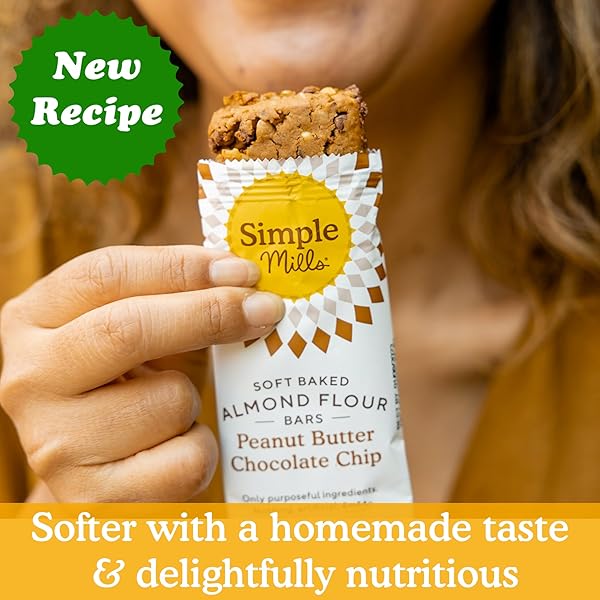 SIMPLE MILLS ALMOND FLOUR SNACK BARS, PEANUT BUTTER CHOCOLATE CHIP – GLUTEN FREE, MADE WITH ORGANIC COCONUT OIL, BREAKFAST BARS, HEALTHY SNACKS, 6 OUNCE (PACK OF 1)