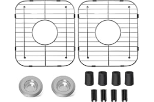 SUZLON Stainless Steel Kitchen Sink Grid,13.2" x 11.6" x 1.2" Sink Protectors With Center Drain Hole,Sink Rack for Bottom of Sink, Anti-rust Metal Sink Bottom Grid With Sink Strainers,2Pack
