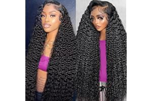 DUNDIX 32 Inch Deep Wave Lace Front Wigs Human Hair 13x6 HD Lace Front Wigs Human Hair Glueless Wigs Human Hair Pre Plucked Deep Wave Wig with Baby Hair 200 Density Deep Curly Human Hair Wig for Women