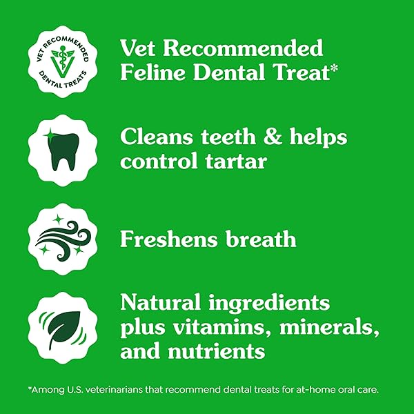 GREENIES CAT TREATS, FELINE VETERINARIAN-RECOMMENDED ADULT NATURAL DENTAL CAT TREATS, OVEN ROASTED CHICKEN FLAVOR, 9.75 OZ. TUB