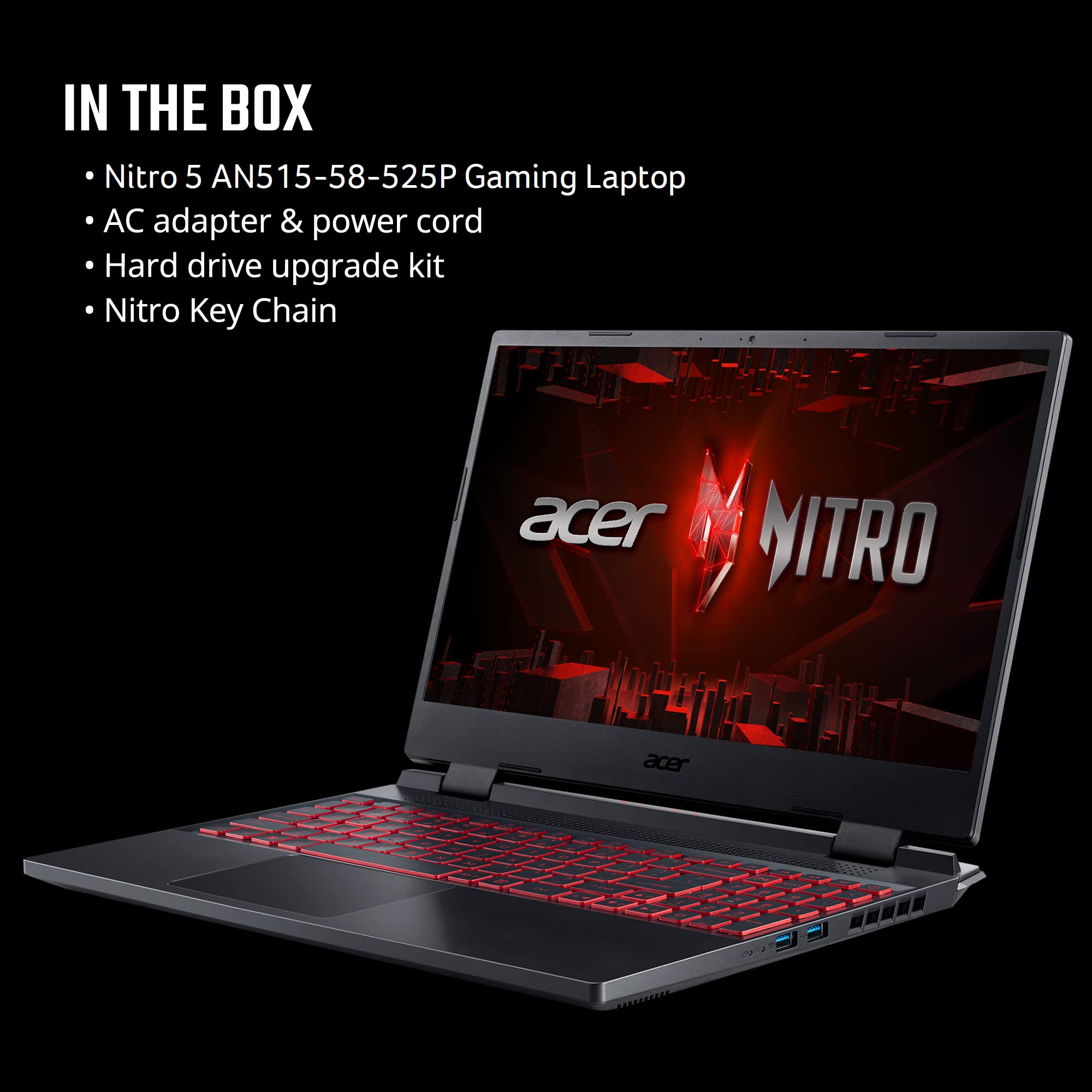 Acer Nitro 5 AN515-58-525P Gaming Laptop |Core i5-12500H | NVIDIA GeForce RTX 3050 Laptop GPU | 15.6\" FHD 144Hz IPS Display | 8GB DDR4 | 512GB PCIe Gen 4 SSD | Killer Wi-Fi 6 | Backlit Keyboard, Black