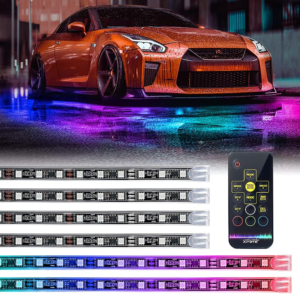 Amazon Com Xprite Car Underglow Rgb Dancing Light Kit With Wireless Remote Control 6pc Underbody Smd 5050 Led Glow Neon Strip Lights For Trucks Automotive