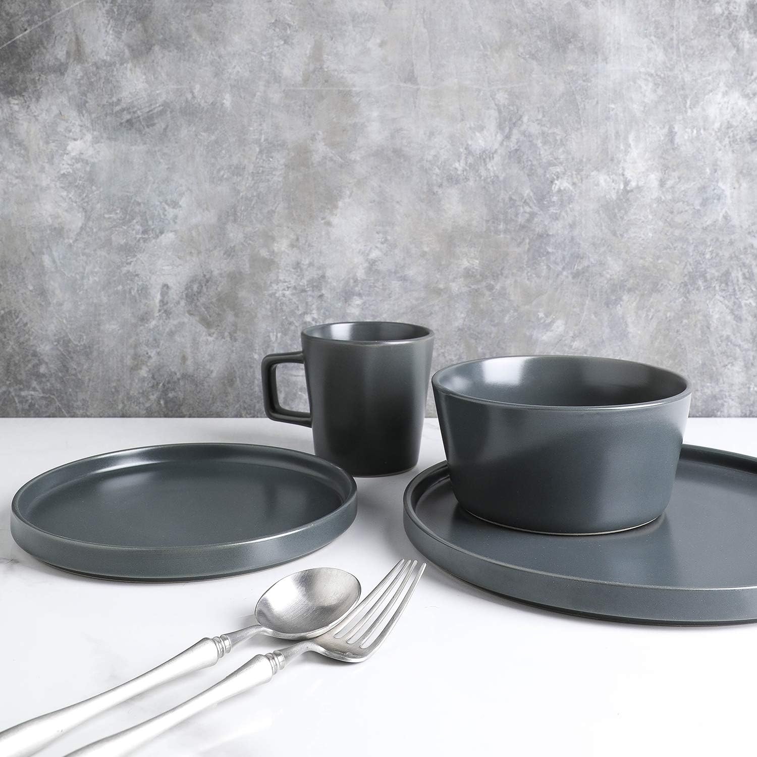  | Stone Lain Coupe Dinnerware Set, Service For 4, Gray Matte: Dinnerware Sets
