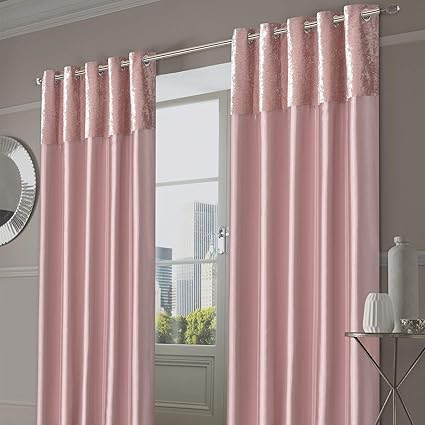 Sienna Crushed Velvet Manhattan Eyelet Curtains Blush 46 X 72
