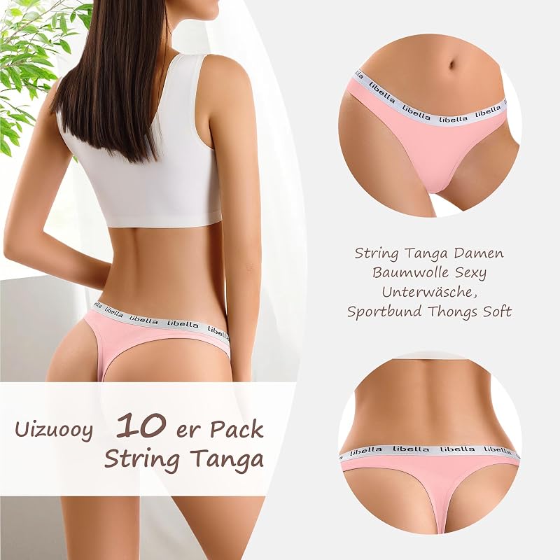 10er Pack String Tanga Damen Baumwolle Unterwäsche für Frau S — Foto 3 von 7