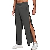 Deyeek Mens Fleece Tear Away Pants Loose Fit Post Knee Replacement Surgery Pants Breakaway Sweatpants Side Snap with Pockets
