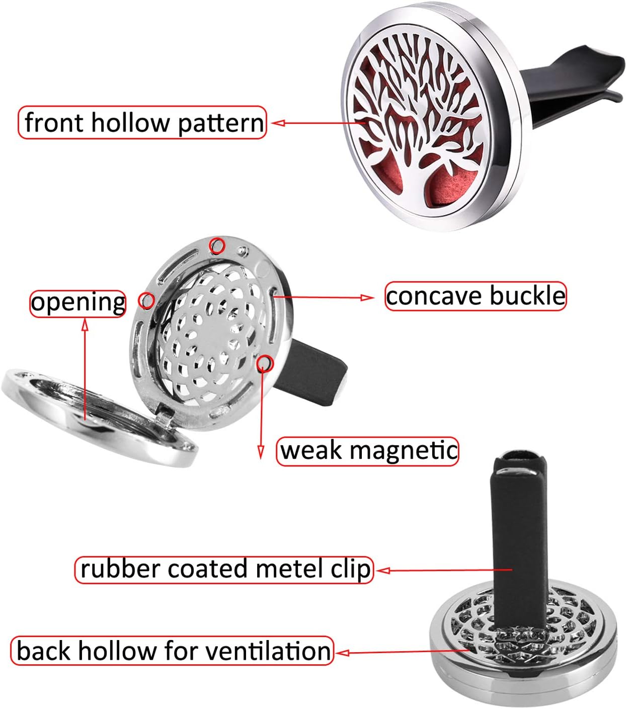 OOTSR 2Pcs Car Aromatherapy Essential Oil Diffuser, Stainless Steel Air Freshener Vent Clip Locket for Car Living Room - Image 5