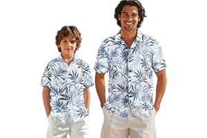 Freewander Father Son Matching Hawaiian Shirts Button Down Short Sleeve Tops