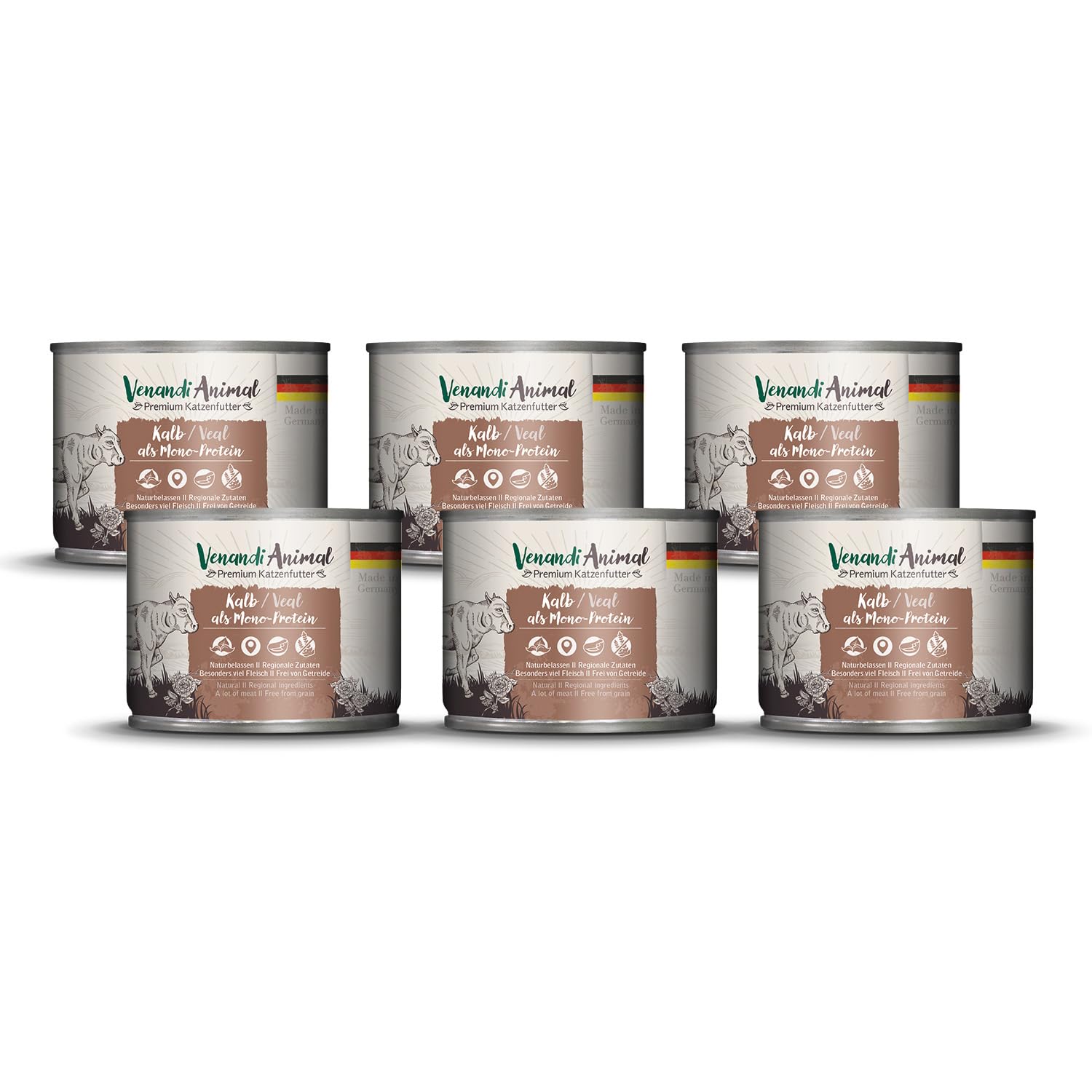 Venandi Animal Premium Cat Food, Veal as Monoprotein, Wet Food, Grain-Free and Natural, Pack of 6 (6 x 200 g)