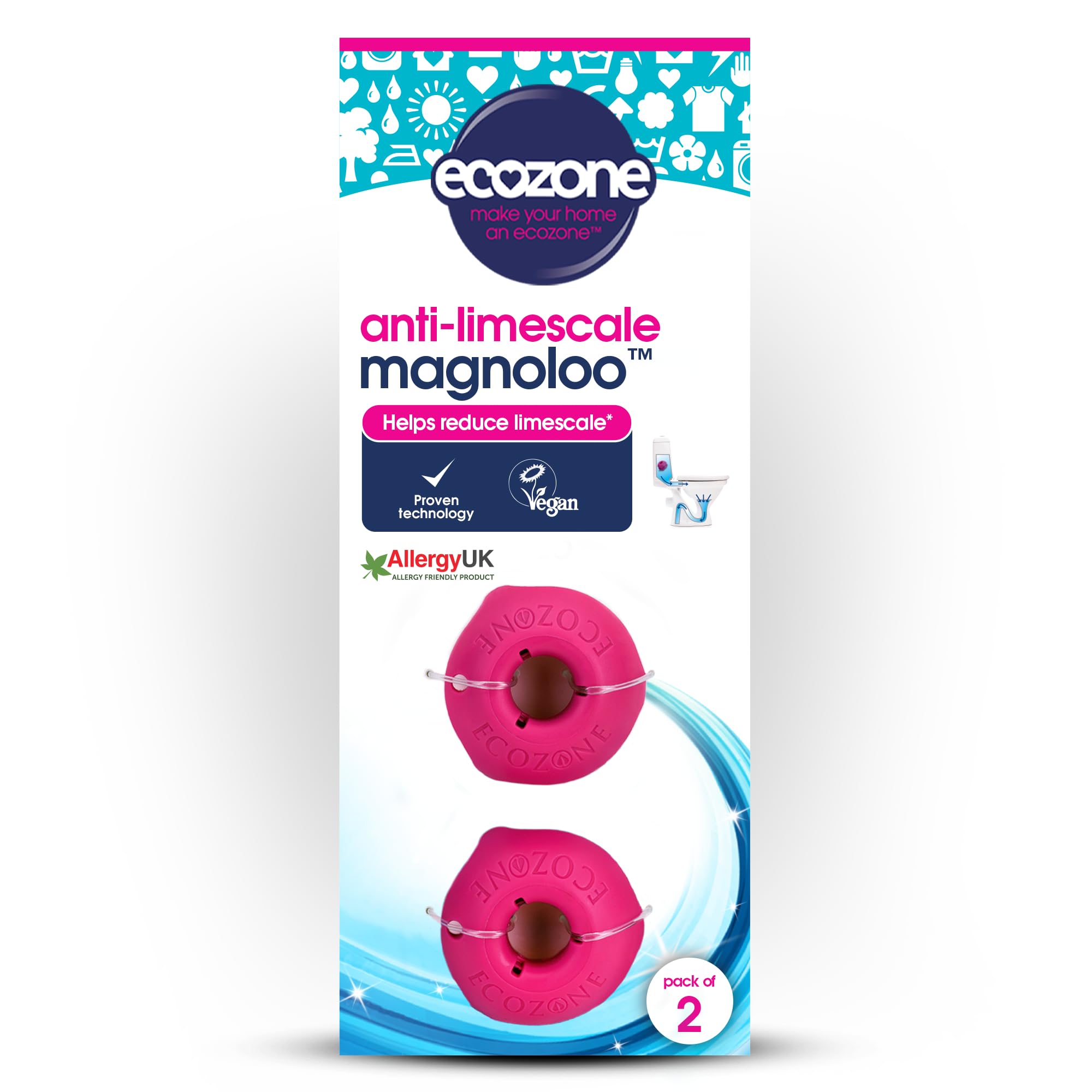 Ecozone Magnoloo In Cistern Anti-Limescale Treatment For Toilets | Helps Prevent Limescale Up To 5 Years| Bleach Free & Non-Toxic, Pack of 2