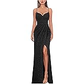 VFSHOW Womens Sexy Formal Ruched Fitted High Slit Bodycon Maxi Dress Spaghetti Strap Sweetheart Cocktail Prom Evening Gown