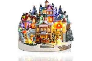 taman Christmas Village Houses - Musical Collectible Buildings with Moving Train Warm Light Ornaments for Christmas Holiday Decorations