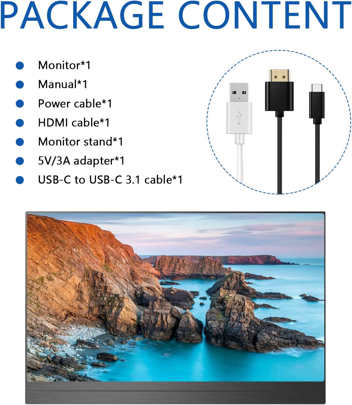 Portable Monitor Display 1920x1080 15.6-inch Super Thin IPS Gaming Monitor Screen USB-C for Laptop Computer Mac Phone HDMI Device,PS4 Xbox,Nintendo,Raspberry pi,Mac Mini,Mobile with Leather Case: Computers & Accessories