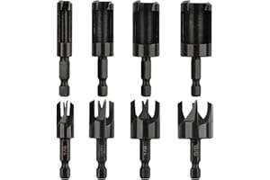 JONMON Wood Plug Cutters, 1/4, 3/8, 1/2, 5/8 Inch 2 Types Straight and Tapered Taper Cutting Tool Set with 1/4 Quick Change H