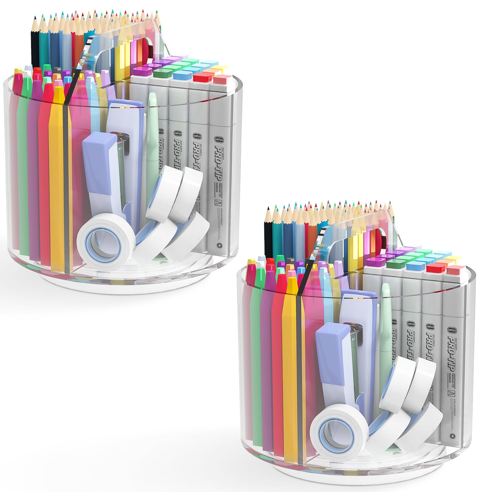 Photo 1 of 2 Pack Pen Pencil Holder for Kids, Rotating Pen Holder for Desk Organizer, 4 Compartments Art Supply Marker Organizer and Storage, Kids Desk Organizer Marker Holder Caddy Art Supply Organizer for Desk