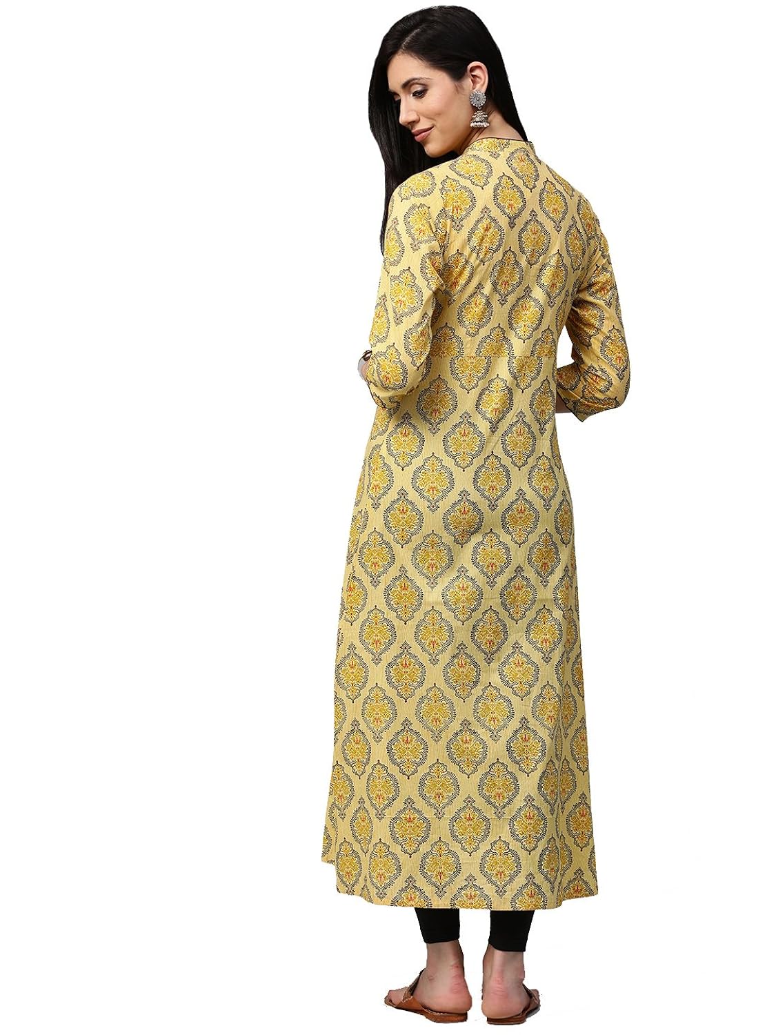 ramrath women's cotton a-line printed kurti (yellow & mustard)