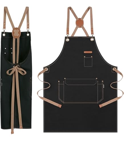 Delantal Unisex De Chef Con Pechera Industry Line De Tela Vaquera Con Correas Cruzadas Traseras Y 5 Bolsillos, Delantales De Chef