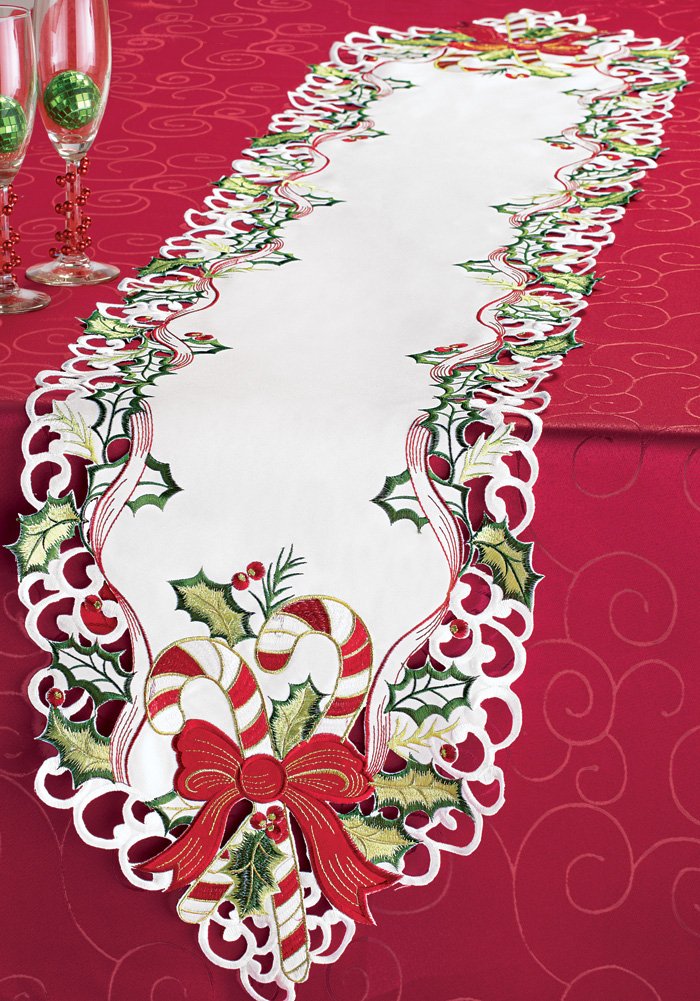 Best candy cane design christmas holiday table runner