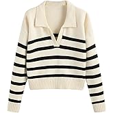 CIDER Women’s Polo Sweater Striped Collared Lightweight Long Sleeve V Neck Pullover Spring Sweater Tops 2026